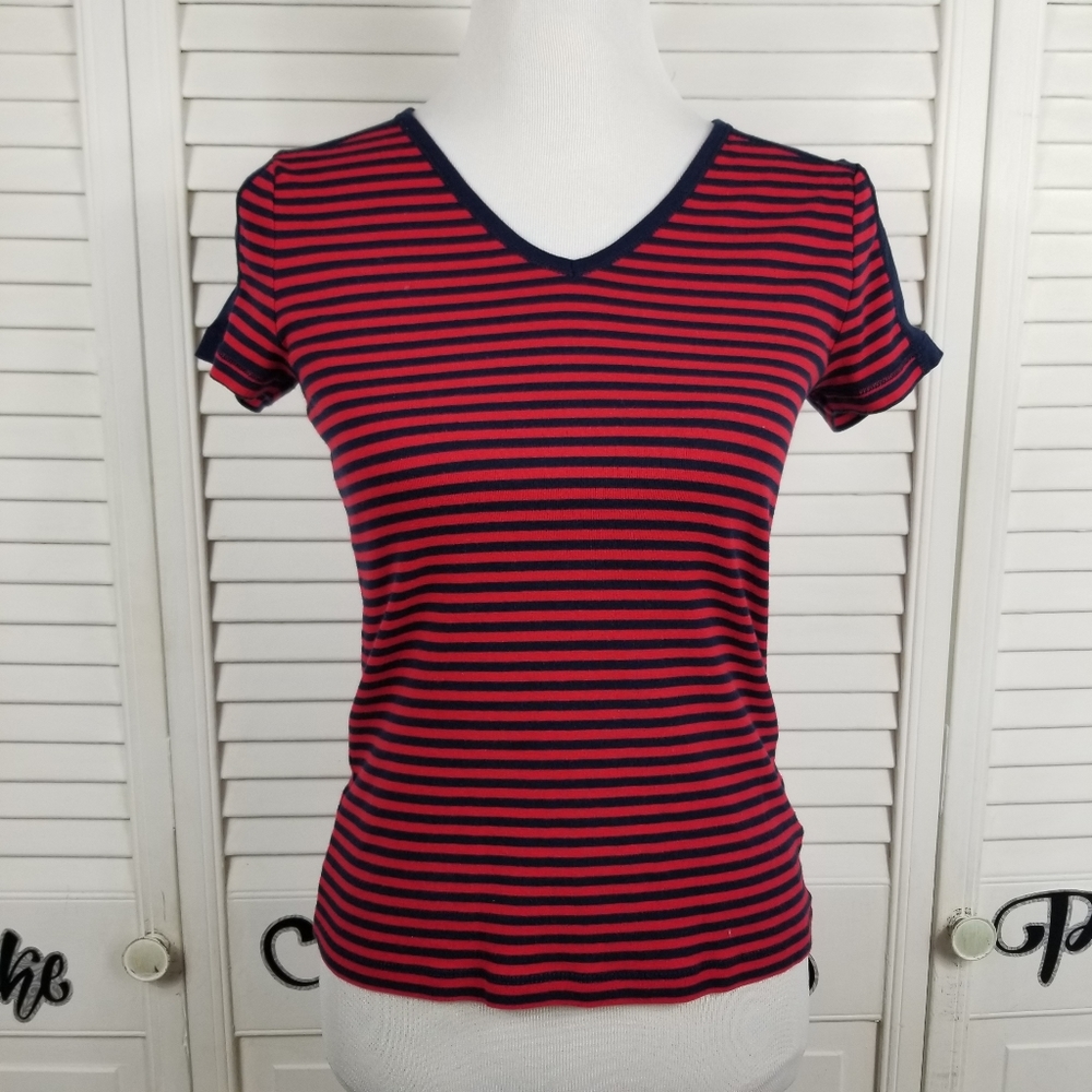 Chaps nautical striped cotton V neck short sleeve shirt